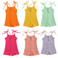 0-18M Newborn Baby Girls Rompers Solid Sleeveless belt Button Summer Lovely Jumpsuits Clothing