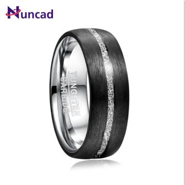 2019 8mm Width Men's Tungsten Carbide Ring Inlaid Carbon Fiber + Imitation Vermiculite Tungsten Steel Ring Wedding Band Ring