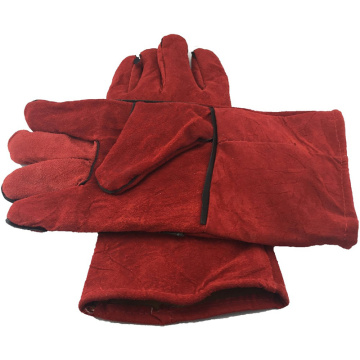 Leather Gloves Dark Red Fireplace Stove Cleaning Gloves Welds Seams Long-Lined Welding Glove Are Extremely Warm 43.6x17.5x3cm