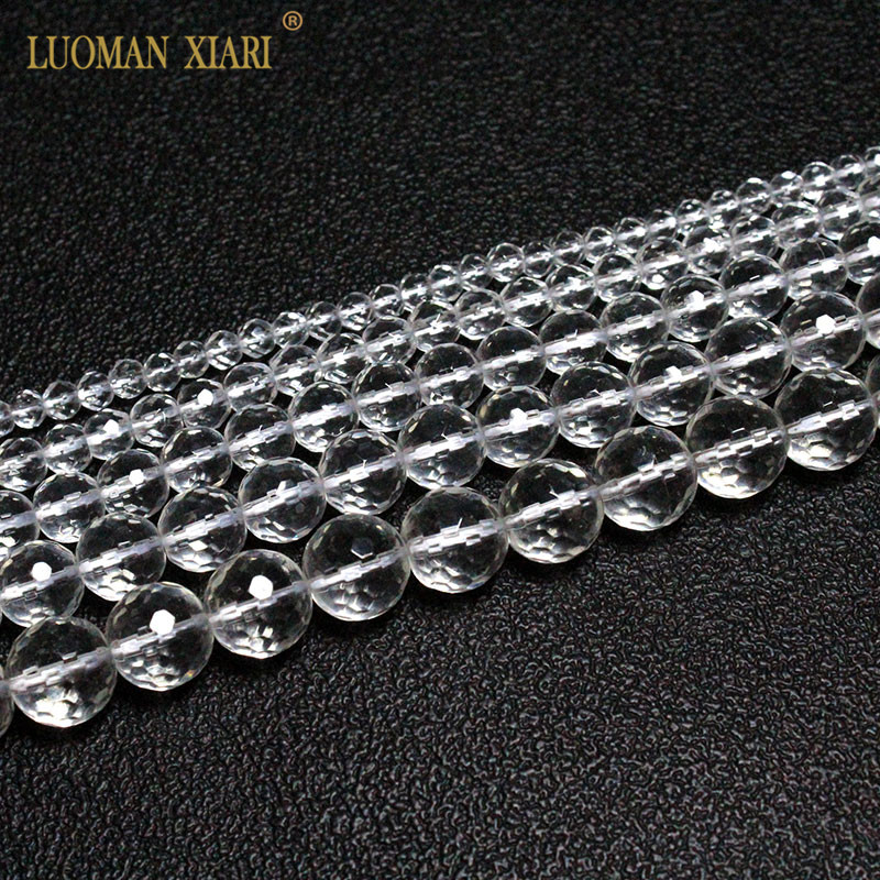 Wholesale Natural Faceted Clear White Crystal Round Loose Stone Beads For Jewelry Making DIY Bracelet Necklace 4/6/8/10/12mm
