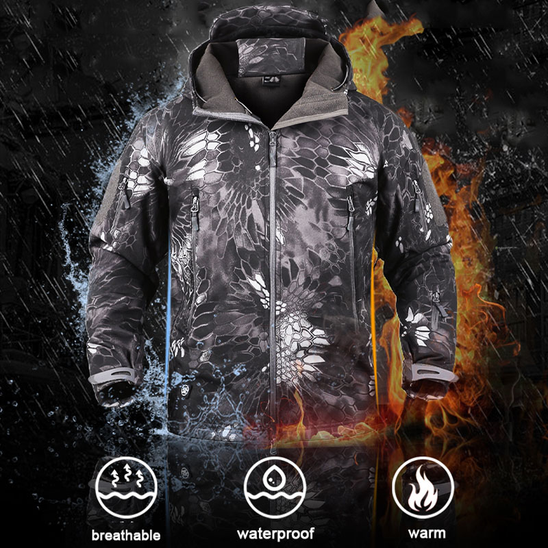 Tactical Jacket Airsoft Hiking Jackets Shark Skin Soft Shell Clothes Windbreaker Waterproof Hood Military Outdoor Jacket Men