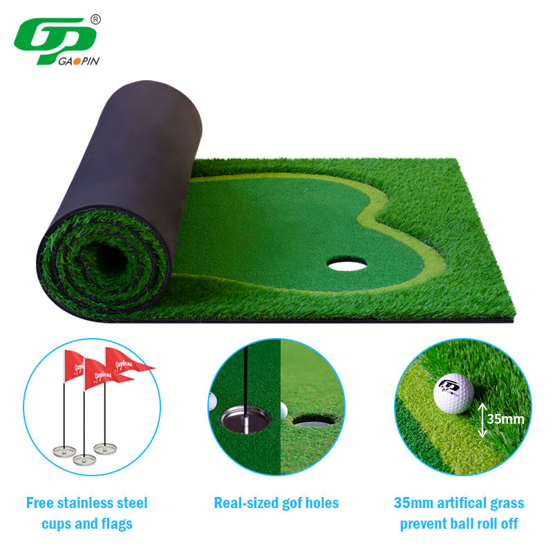 Hot Selling Professional Custom Portable Golf Putting Green Mat with Artificial Grass & Rubber for Office Home Backyard Training3
