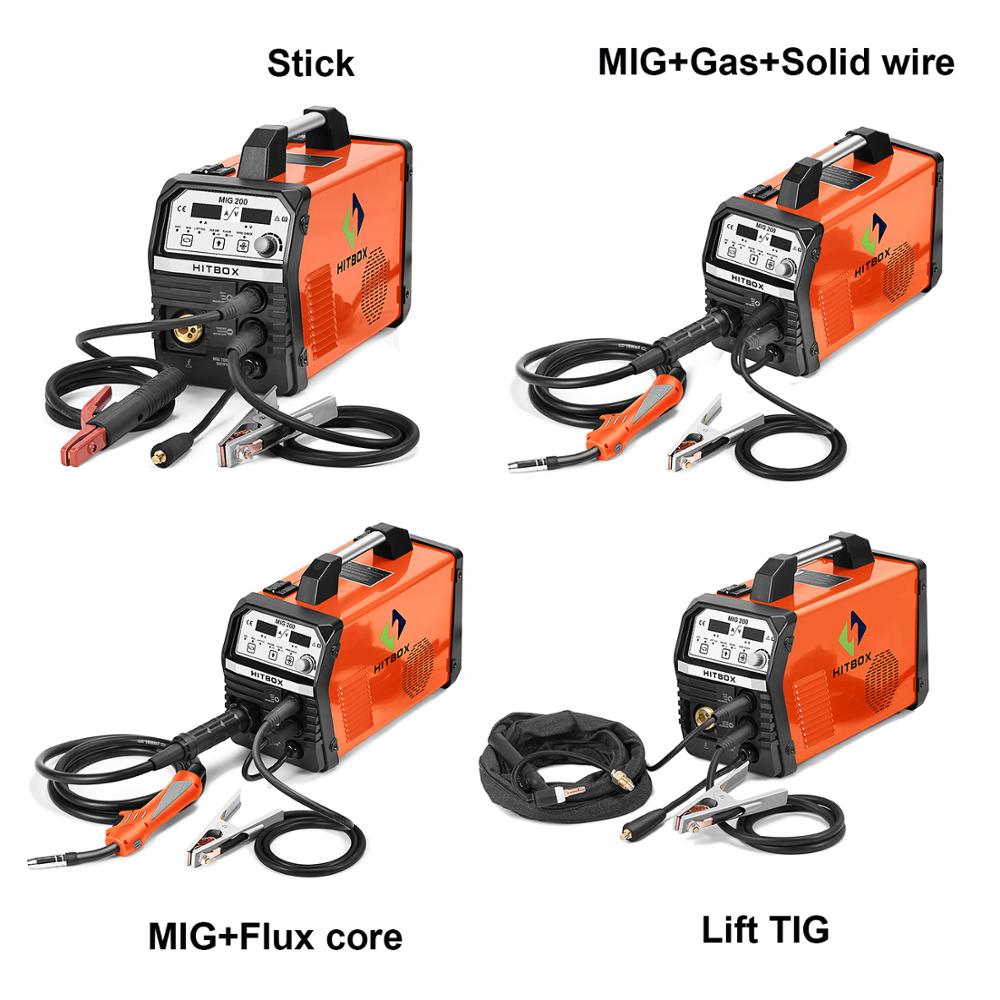 220V HITBOX Mig Welder MIG200 ARC MMA Semi-automatic Welding Machine Digital C02 Gas Welder With Tig Torch