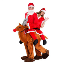 Christmas Santa Claus Ride On Reindeer Mascot Costume Couple Christmas Cosplay Double Person Elk Animal Funny Dress Novelty Toys