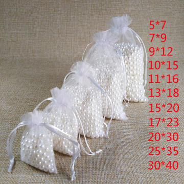 100pcs 7x9 9x12 10x15 13x18 15x20CM White Organza Gift Bags Jewelry Packaging Bags Wedding Party Decoration Drawable Gift Bag
