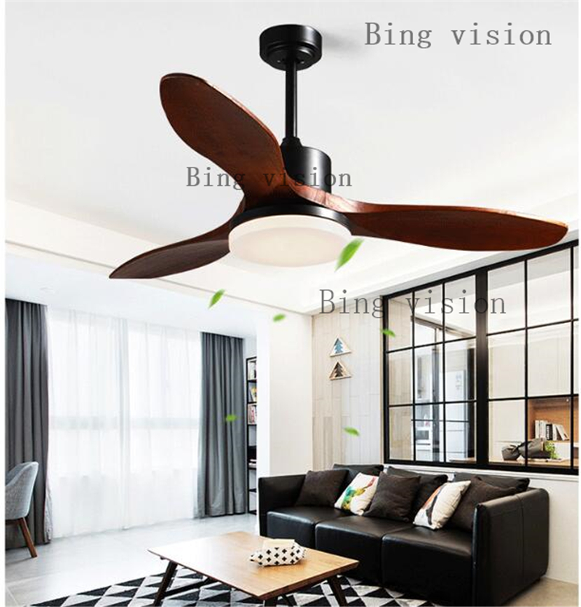 high quality LED Ceiling Fan For Living Room Nordic Wooden Ceiling Fans With Lights 48 Inch Blades Cooling Fan Remote Fan Lamp
