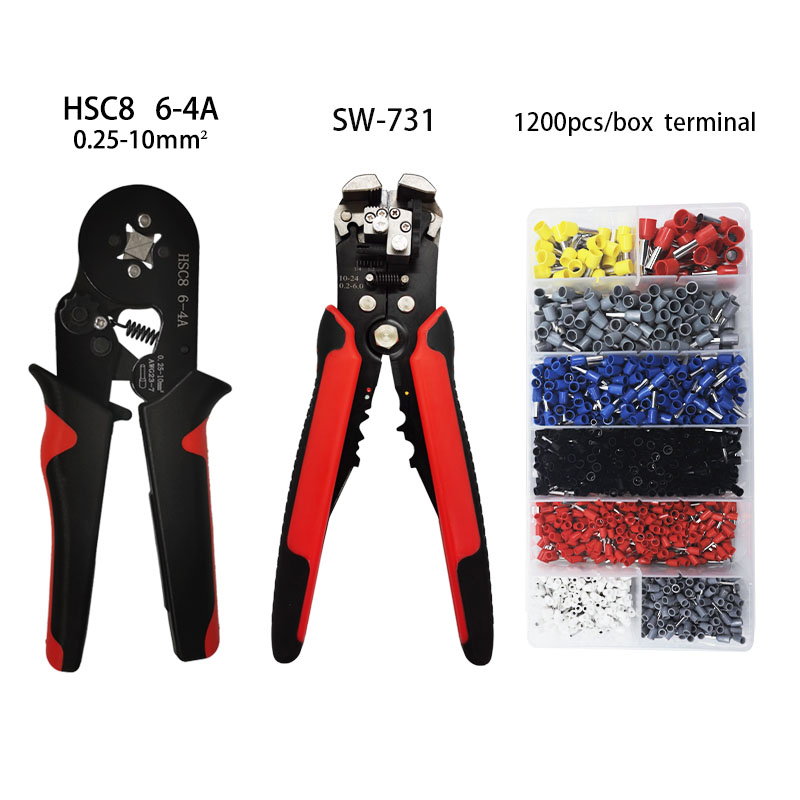 Electrical Electrician Crimping Tool Kit , HSC8 6- 4A Pliers , Multifunctional Wire Stripper, for Tube Terminal 1200pcs /box