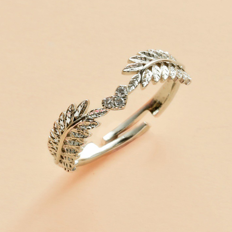 Fresh Sweet Leaf Adjustable Ring Female Light Luxury Olive Branch Finger Ring K2