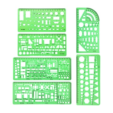 6 Pieces Plastic Measuring Templates Building Formwork Stencils Geometric Drawing Rulers for Office and School,Green