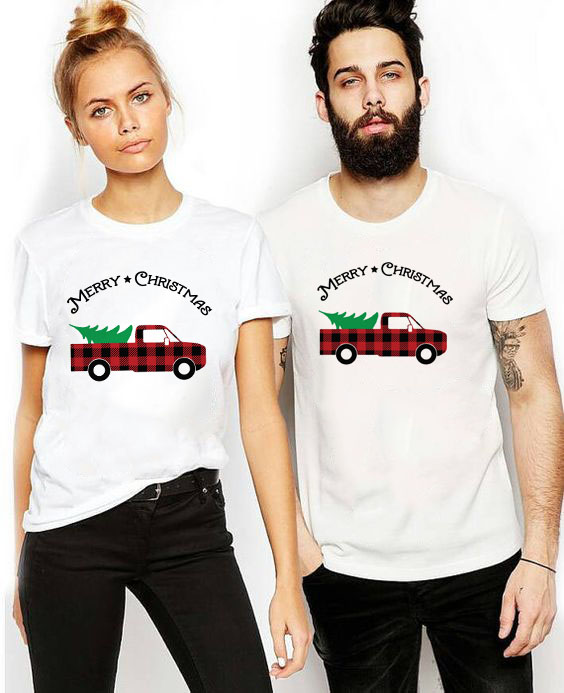 Plaid Truck Cute Print Christmas Family Matching T-shirt Baby Child Mom and Dad Family Look Christmas Tops Tee Shirts