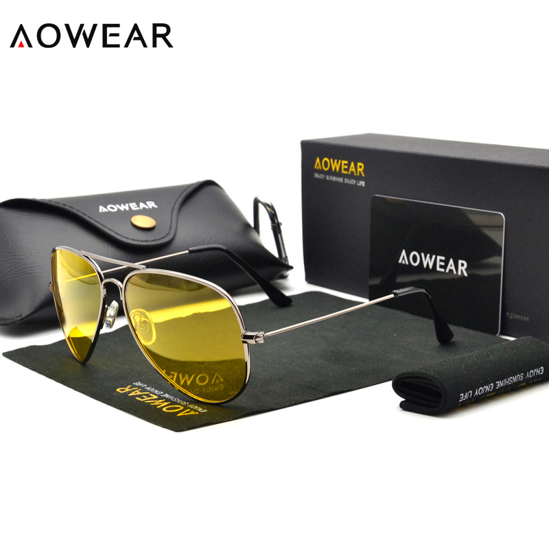 AOWEAR Classic 3025 Night Vision Glasses Women Polarized Yellow Lens Sunglasses for Men Night Goggles Driving Sunglass with Box