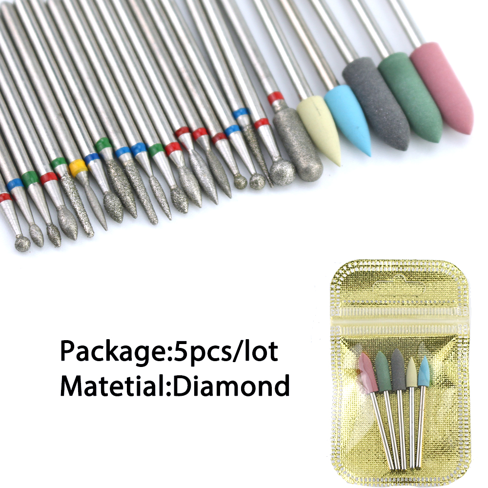 5/6/7 Diamond Nail Drill Bits Milling Cutter Set Cutters Manicure Silicon Stone Pedicure Electric for Mill Manicure Machine