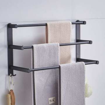 Aluminum Alloy Towel Hanger Wall Mounted Towel Rack Bathroom 60cm Towel Bar Rail Matte Black/Silver Towel Holder 1/2/3Tiers New