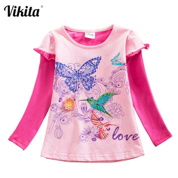 VIKITA Brand Girl t shirt Flower Long Sleeve Kids t-shirts Animal Cartoon Shirts Kids Tops T-shirts for Children Clothing G622