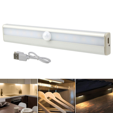 10LEDs Wireless PIR Motion Sensor Led Cabinet Light USB Rechargeable / Battery power Infrared Induction Lamp Bedroom Night Light