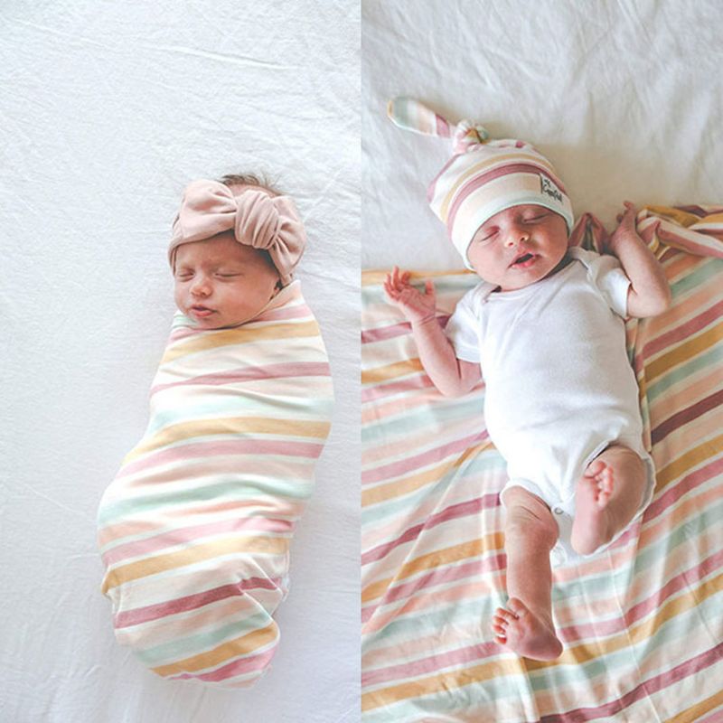 2020 Baby Bedding Clothing Newborn Baby Boy Girl Cotton Swaddle Wrap Blanket Sleeping Bag Swaddling Headband 2Pcs Sets