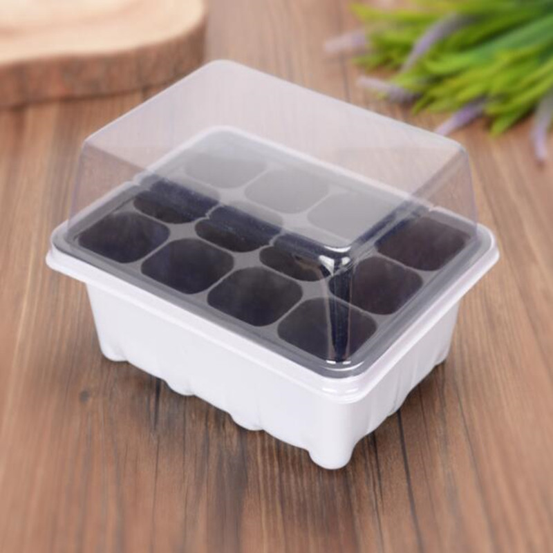 10 sets 12 holes Nursery Pots Seedling Tray with lid Seed Starter Nutrition Bowl for Succulent Planter Flower Garden tool