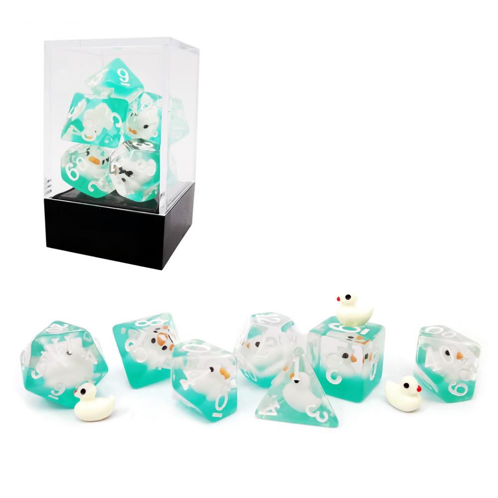 Bescon Swimming WhiteDuck RPG Dice Set of 7, Novelty White Duck Polyhedral Game Dice set