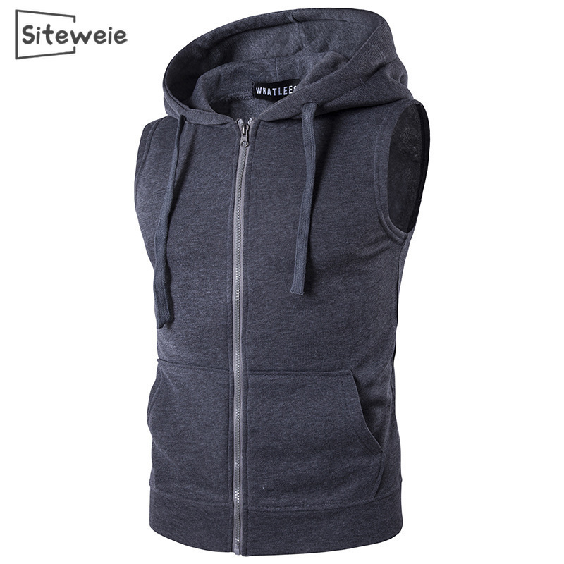 SITEWEIE Mens Clothing Sleeveless Sweatshirts Sports Casual Vests Outdoor Coats Korean Fashion Boys Waistcoats Vest Hoodie L594