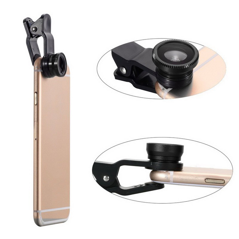 Fish Eye Lens 3-in-1 Wide Angle Macro 180 Camera Kits Mobile Phone Fish Eye Lenses with Clip 0.67 x for iPhone Samsung Xiaomi