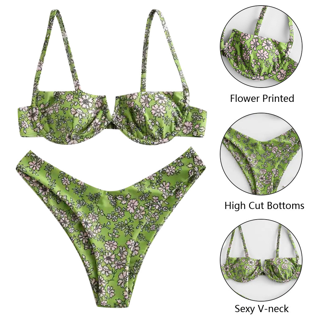 Women's Swimming Suit Sexy Bikini Swimsuit Women Swimwear Bikini Set Print Floral Push-up Padded Bathing Swimsuit Beachwear#J30