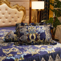 Luxury Blue Pink Purple European Printing Soft Flannel Fleece Velvet Lace Bed Skirt Bed Sheet Bed Cover Pillowcases Bedding Set