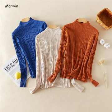 Marwin New-Coming Spring Autumn Tops Solid Slim Turtleneck Pullovers Female Thick Soft Knitted High Street Women Sweater