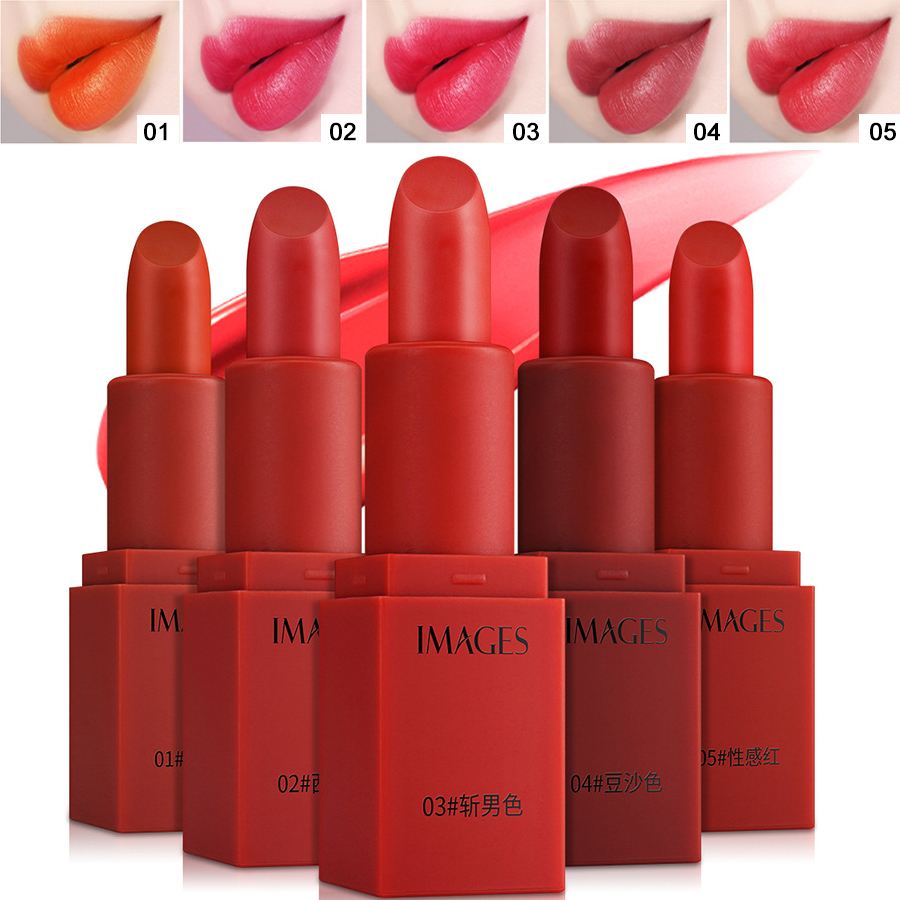 Images 5Color Waterproof Long Lasting Lipstick Glossy Sexy Red LipProfessional Makeup Matte Lipstick Lip Cosmetics 1Set