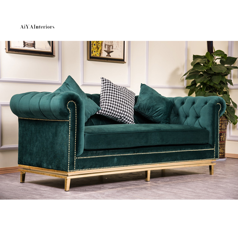 Modern sofa set american design antique furniture sectional green velvet fabric living room sofas sets luxury gold