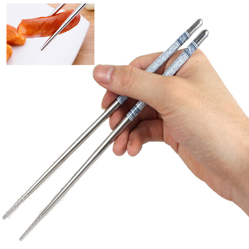 5Pairs/Lot Durable Stainless Steel Food Chopsticks Chinese Traditional Natural Pattern Rust-resistant Tableware Christmas Gifts
