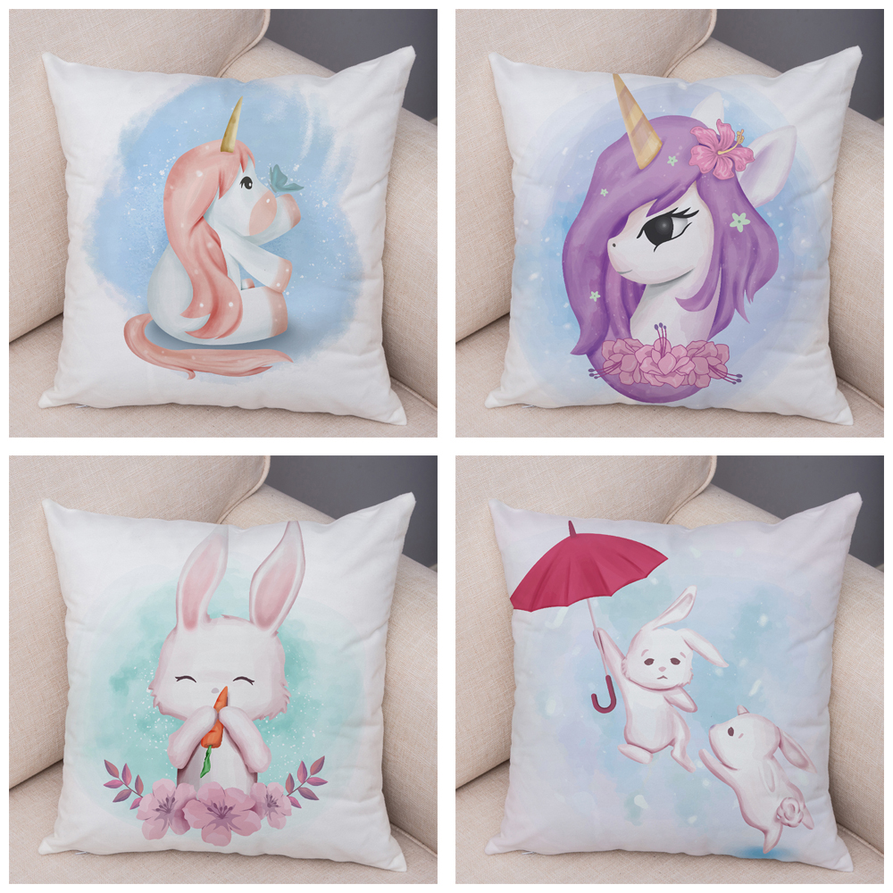 Soft Plush Lovely Cartoon Unicorn Rabbit Pillow Case for Children Room Sofa Decor Cute Animal Cushion Covers Pillocase 45X45CM