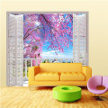 beibehang Wallpaper 3D Stereo Large Murals False windows / romantic cherry spring field sofa bed bedroom flash silver cloth