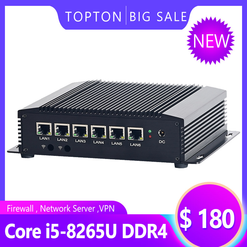 6*Intel Lan Fanless Mini Pc Intel Core i5 8265U i3 6157U Firewall Router Pfsense Server 2RS232 HDMI 4G/3G AES-NI Support WOL Pc