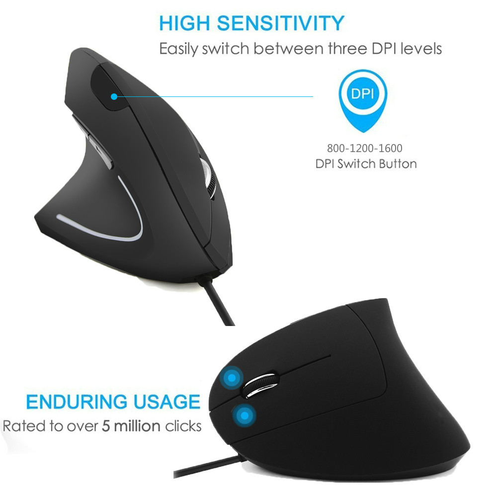 Wired Vertical Mouse Left Hand Ergonomic Gaming Mause 1600 DPI Optical Computer Healthy Design Mice With Mouse Pad For PC Laptop