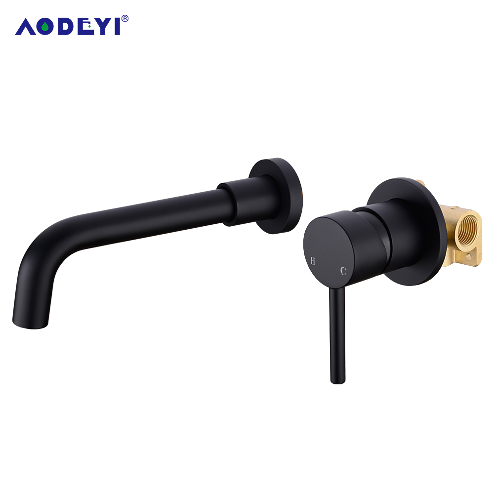 Brass Matte Black Bathroom Sink Faucet Tap Hot Cold Wash Basin Water Swivel Spout Wall Mounted Bath Mixer Brushed Rose Gold