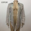 Sparkly AB Crystals Shirt Sexy Evening Jacket Luxury Party Dress Glisten Rhinestones Costume Super Design Stage Performance Wear