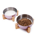 Stainless Steel Cat Dog Bowl with Wood Stand Pet Food and Water Dish Bowl for Cat Dogs Food Feeding Feeder Puppy Feeder Supplies