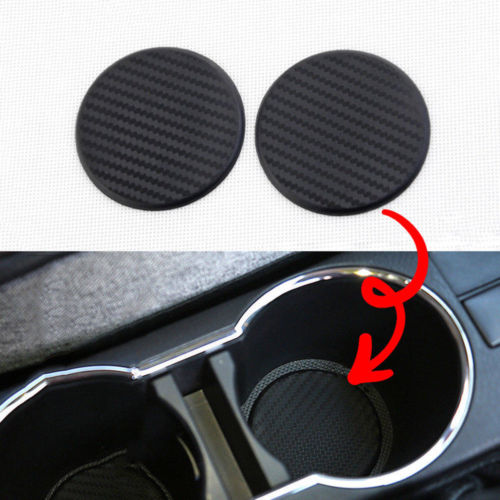 2pcs Black Rubber Car Water Cup Insert Holder Mat Pad Fit For Car Anti-Slip Mat