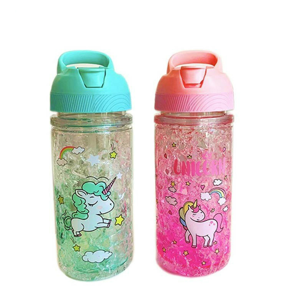 Stylish Double Straw Unicorn Ice Cup Summer Cold Drink Juice Coffee Water Cup Boy's Girl's Portable Plastic Cups Novelty Gift