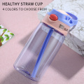380ML 4 Colors Baby Straw Water Bottles Sippy Cup Push Button Drinking Bottle for Infant Newborn Children with Easy Grip Band