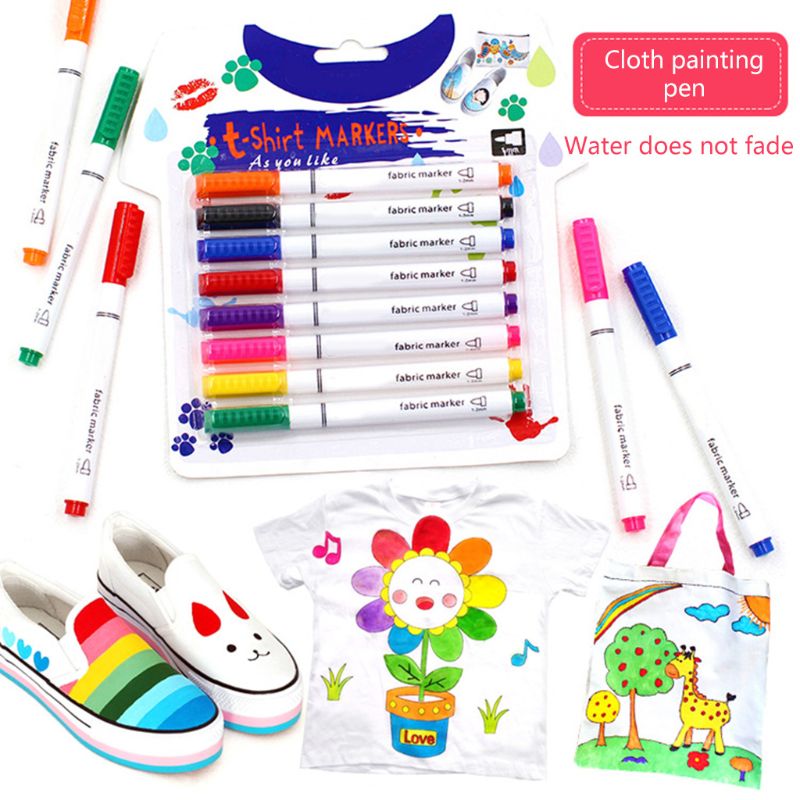 8pcs New Clothes Textile Markers Fabric Paint Pens DIY Crafts T-shirt Pigment Painting Pen Writing Liner Marker Pen Supplies