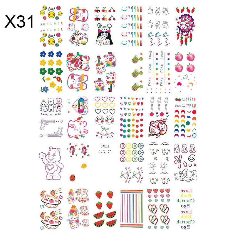 30pcs Woman Waterproof Temporary Tattoo Fake Tattoo Sticker on the Body Cartoon Colorful Temporal Tattoos