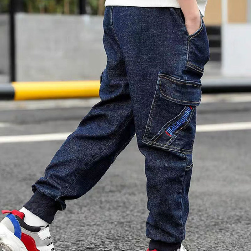 VFOCHI 2020 New 3-14T Boy Jeans Dark Blue Denim Pants for Kids Trousers Teenage Clothing Elastic Waist Boy Cargo Pants Boy Jeans