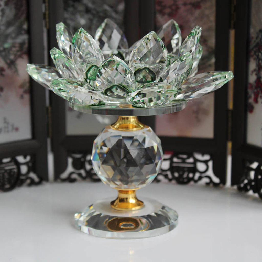 Crystal Lotus Flower Candle Holder Tealight Home Tabletop Feng Shui Decor