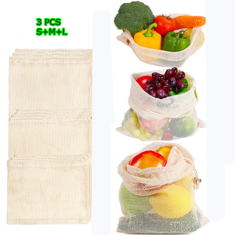 Reusable Mesh Produce Bags 100% Organic Cotton Mesh Vegetable Bags Eco-friendly Bio-degradable Washable Mesh Produce Bags