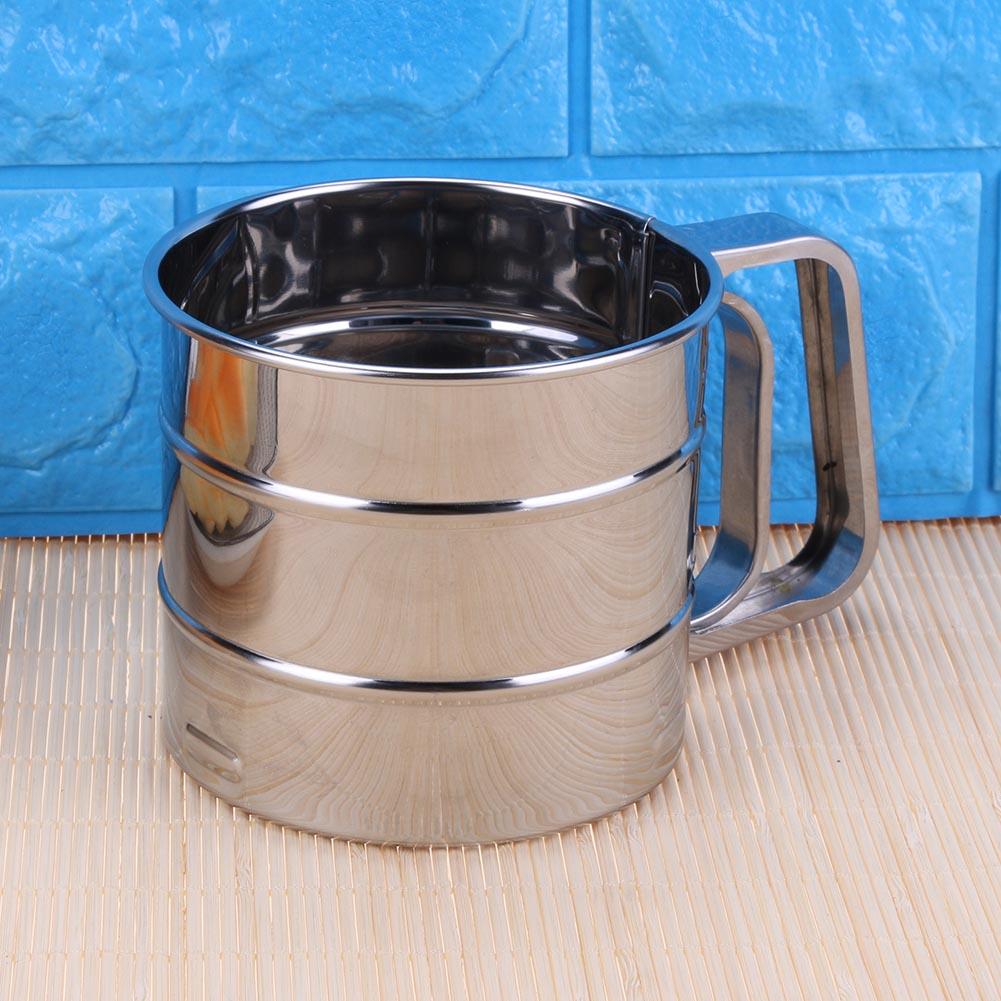 Stainless Steel Mesh Flour Sifter Mechanical Baking Icing Sugar Shaker Sieve Cup Shape Bakeware Baking Pastry Tools