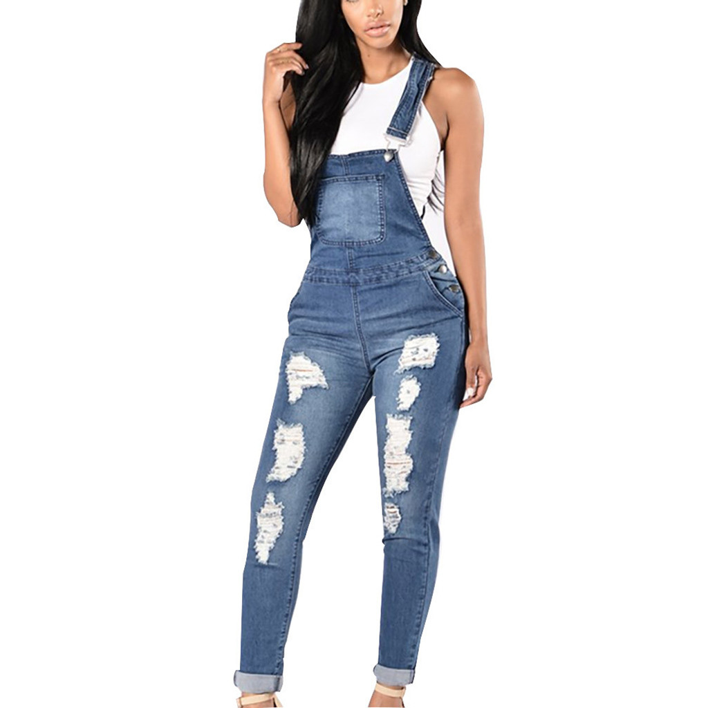 Free Ostrich 2020 Women Ladies Denim Jeans Bib Full Length Overall Solid Jumpsuit Pants Hot Woman High Waist Stretch Jeans