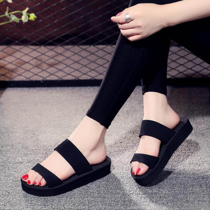 Women Flat Sandals Shoes Women Solid Color Wedge Sandals Shoes Ladies Beach Summer Non-Slip Sandals Flip Flops Women Shoes s205