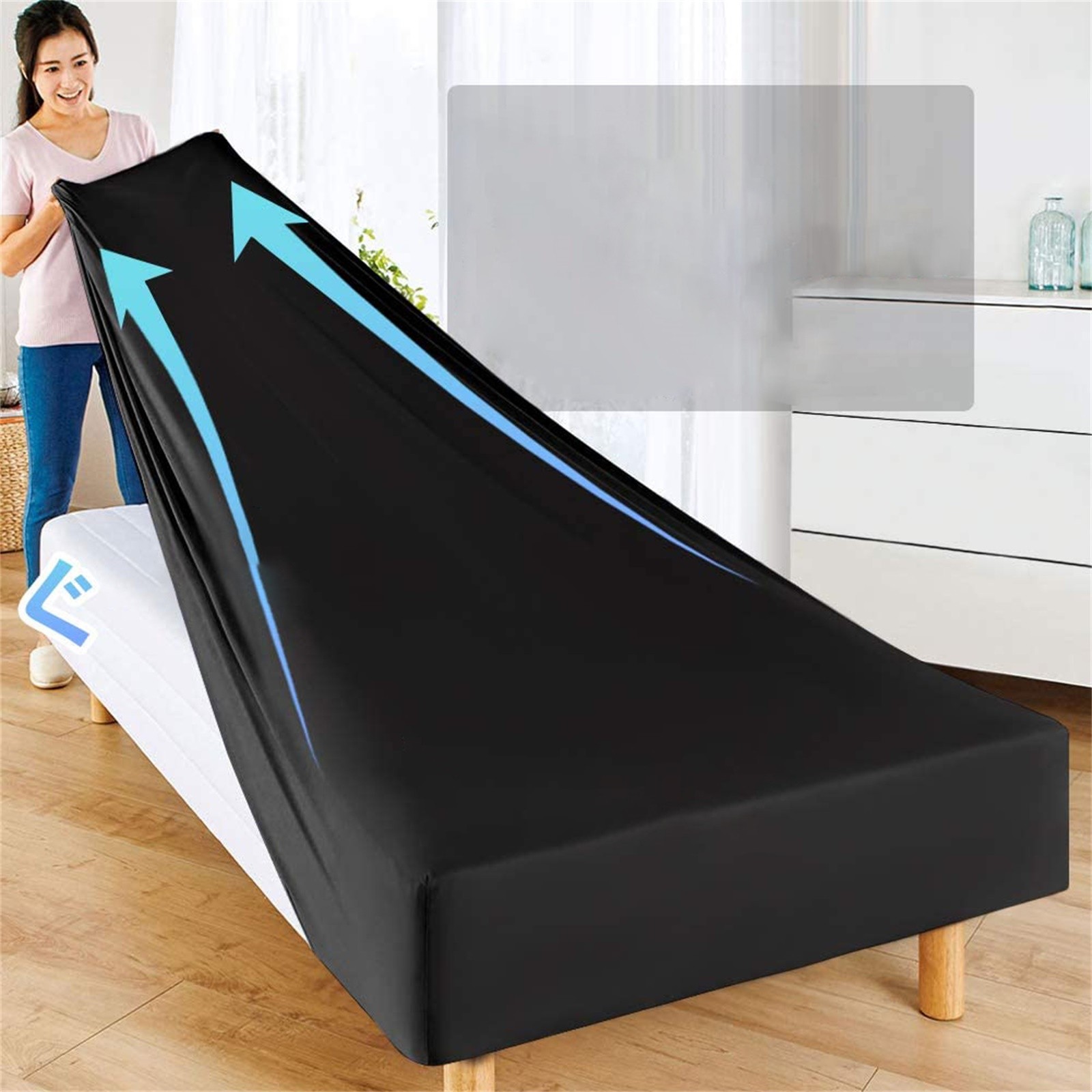 1pcs Black Bed Sheet Elastic Solid Fitted Sheets Absorbent Washable Quick Drying Bed Sheets Home Hotel Mattress Protector Cover