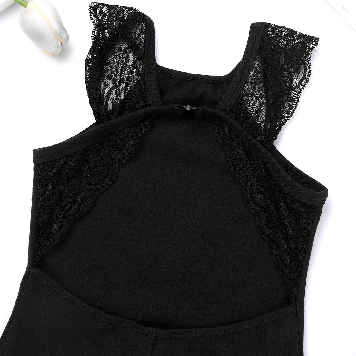 Ballerina Clothes Kids Girls Sleeveless Lace Cutout Back Ballet Dance Wear Gymnastic Leotard for Teen Stage Performance Jumpsuit